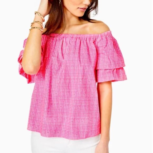 Lilly Pulitzer Frankee Off-The-Shoulder Top - XL - NWT - Pink Isle - Picture 3 of 10